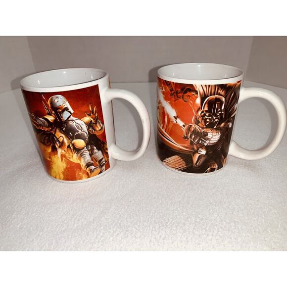 2 STAR WARS Coffee Movie Mugs 2011 Boba Fett Han Solo Vader Skywalker Unused - Picture 1 of 8